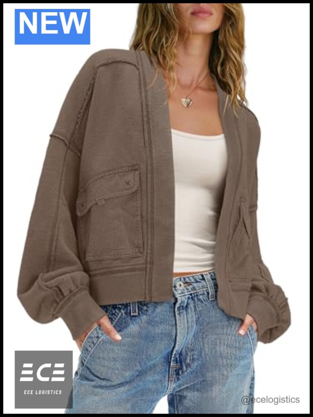 SENSERISE Women's Open Front Oversized Cardigan Sweatshirt with Pockets